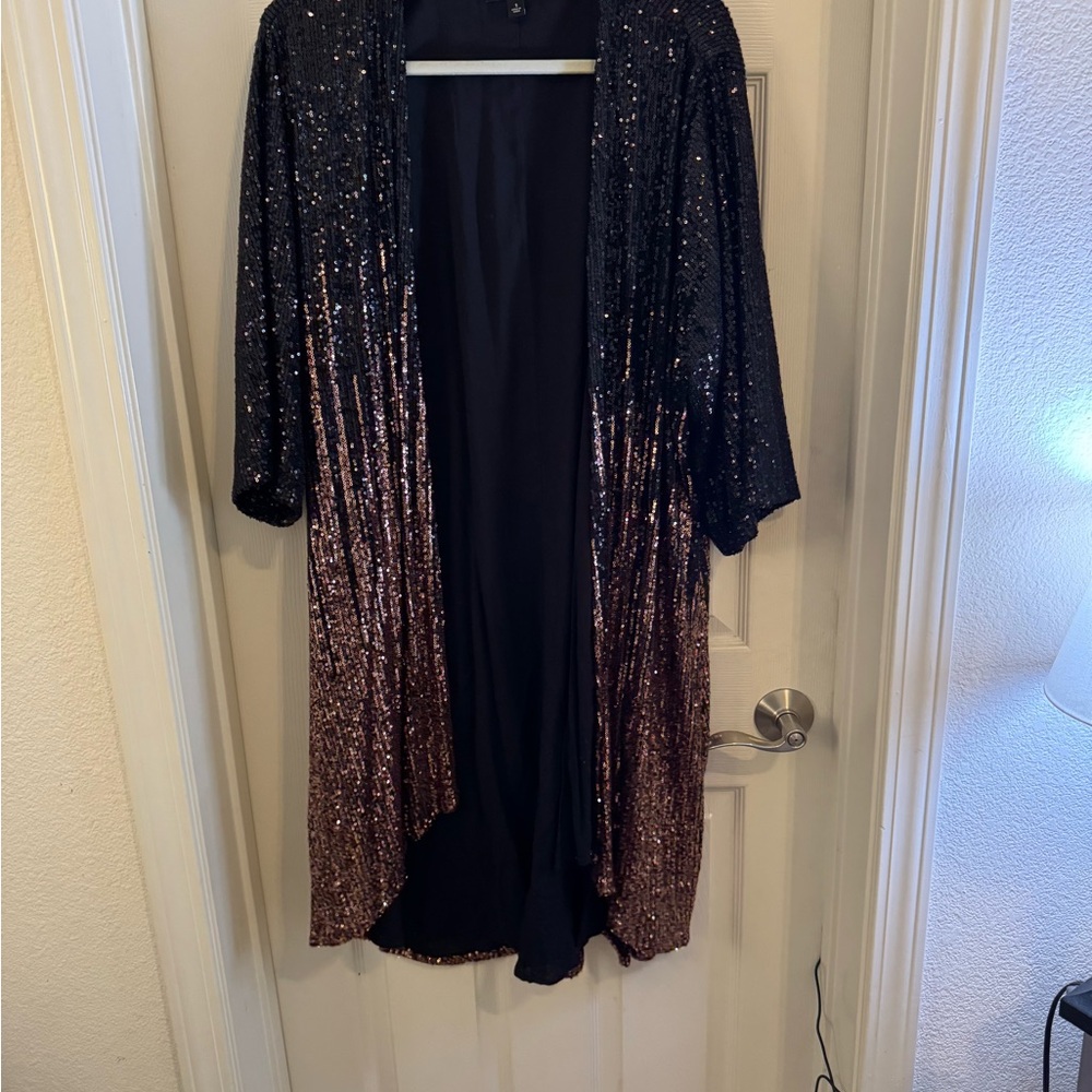 Torrid Black and Bronze Sequin Kimono